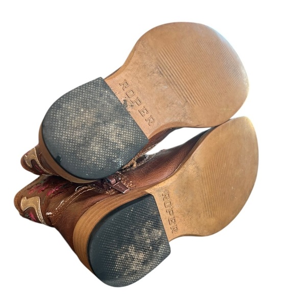 Roper Infant 5 Brown Cowgirl Boots Horseshoe Cowboy Boots Western Faux Leather - Picture 7 of 8